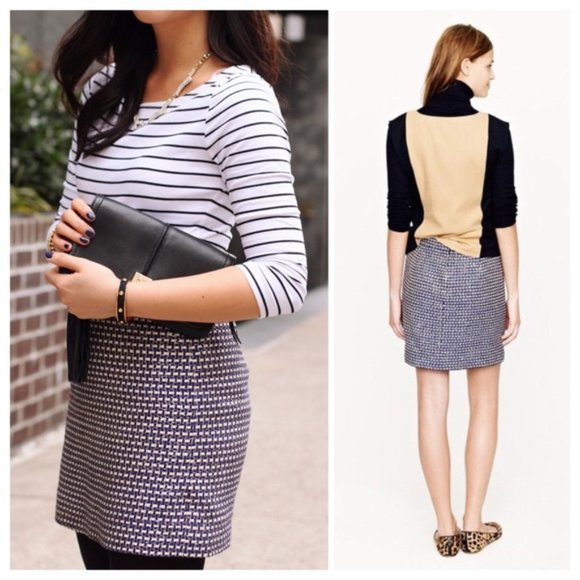 J. CREW Mini Skirt Navy Blue Gold Metallic Tweed Fall Winter Silk Size XS 2 - Picture 6 of 8